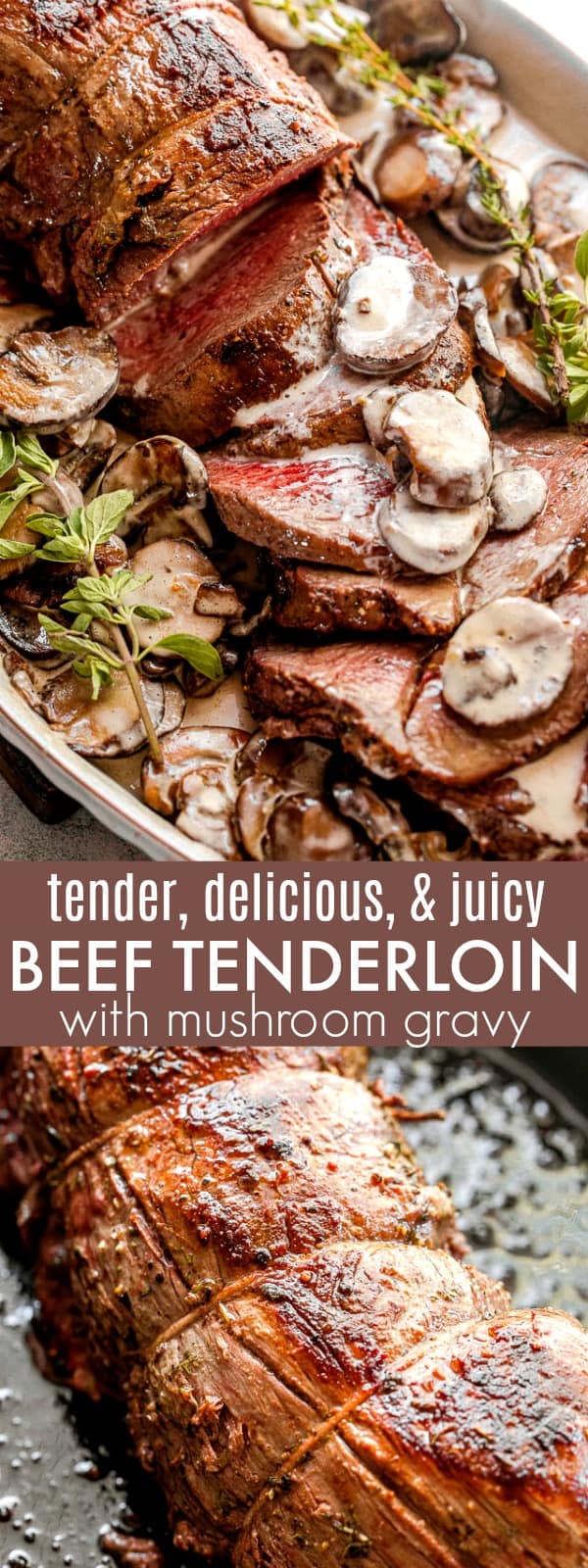 Beef Tenderloin with Mushroom Gravy long pinterest image