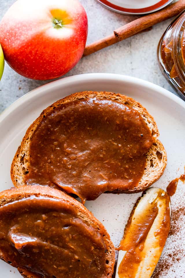 slices of bread topped with apple butter