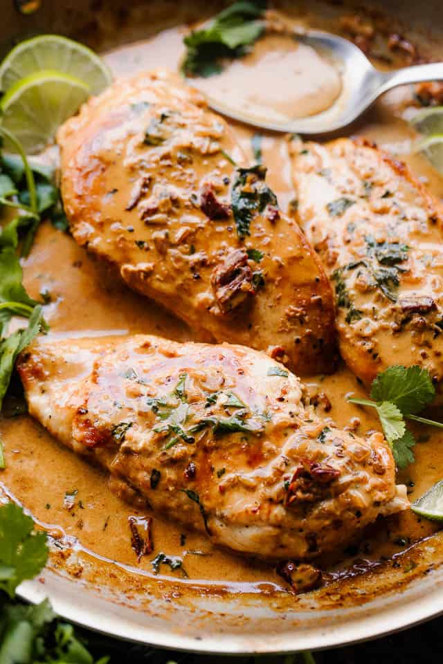 side shot of chicken breasts in creamy chipotle sauce