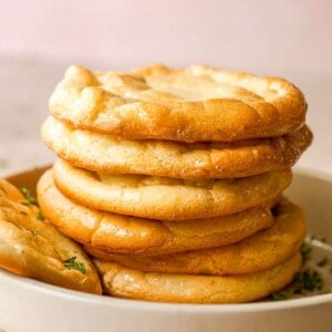side shot of stacked up cloud bread slices