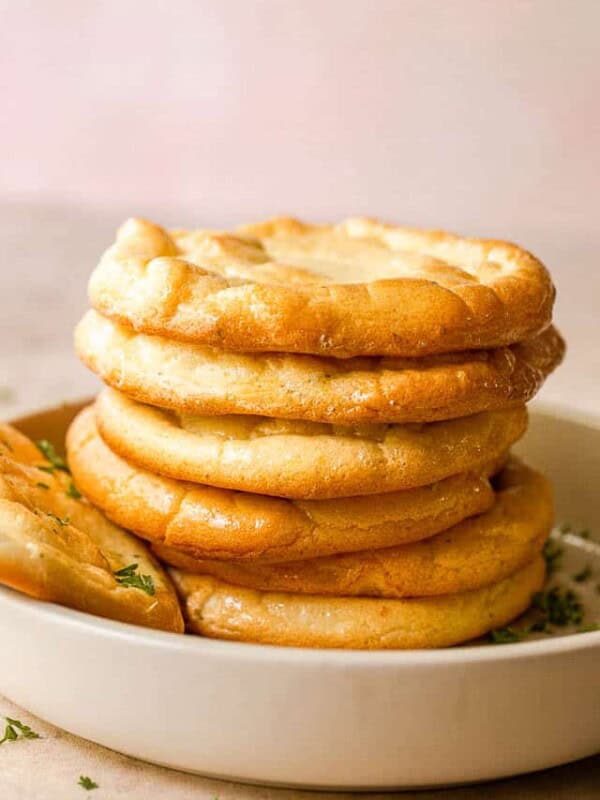 side shot of stacked up cloud bread slices