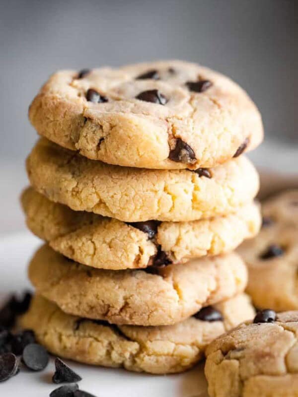 stack of keto chocolate chip cookies