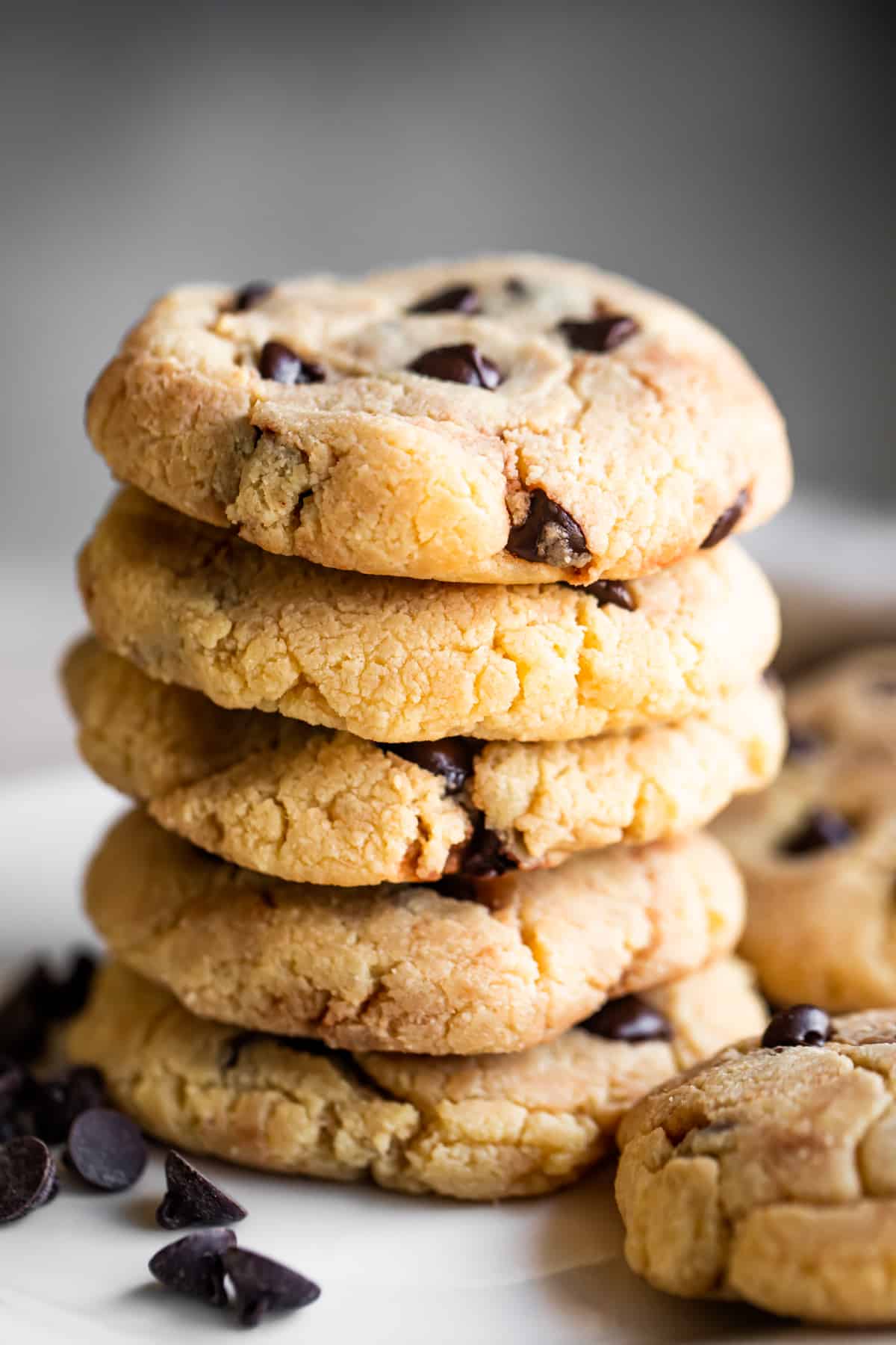 A stack of 5 keto chocolate chip cookies