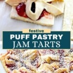 Puff pastry raspberry jam tarts Pinterest image.