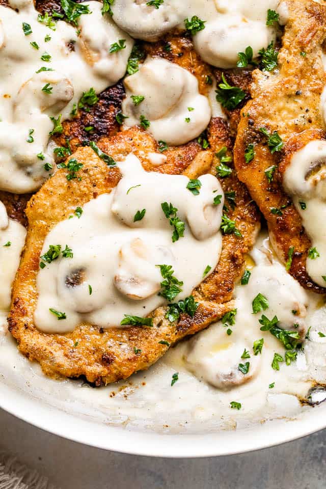 pork chops topped with marsala wine sauce