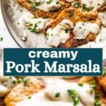 Creamy pork marsala Pinterest image.