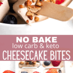 low carb cheesecake bites two picture collage pin