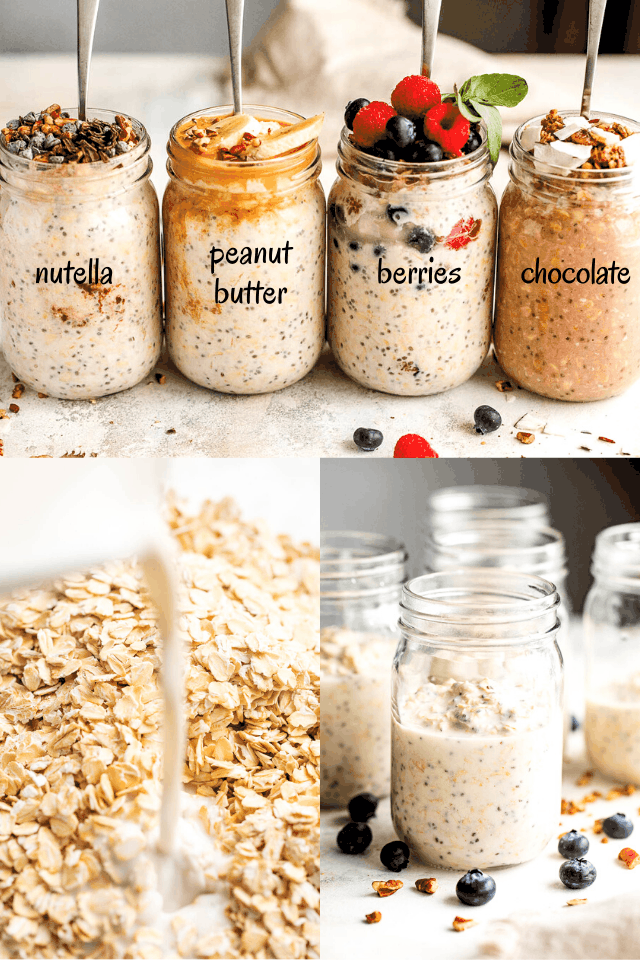 collage of step by step photos for making overnight oats