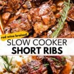 Slow cooker short ribs Pinterest image.