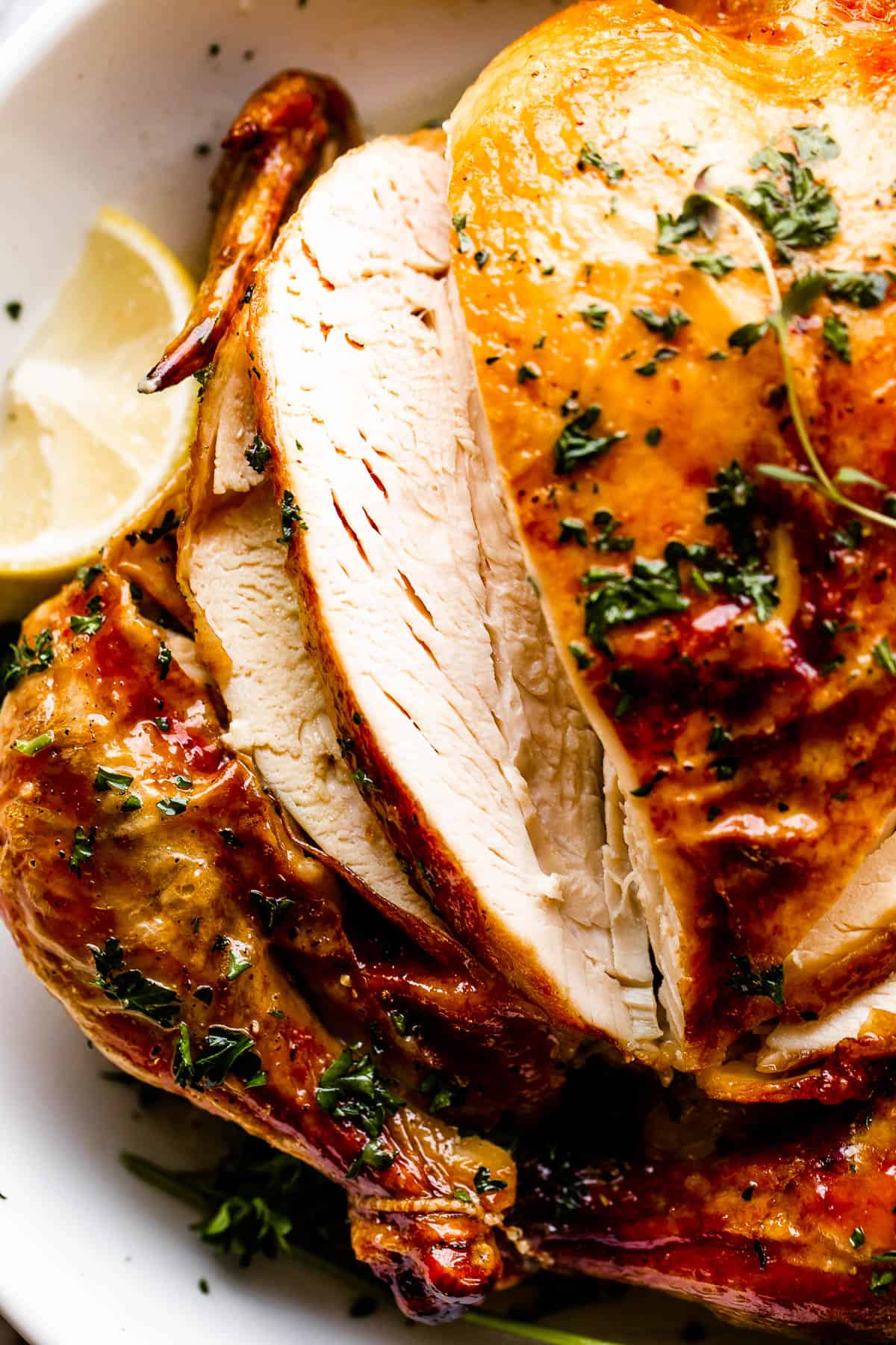 view of half of a whole chicken cooked in the instant pot