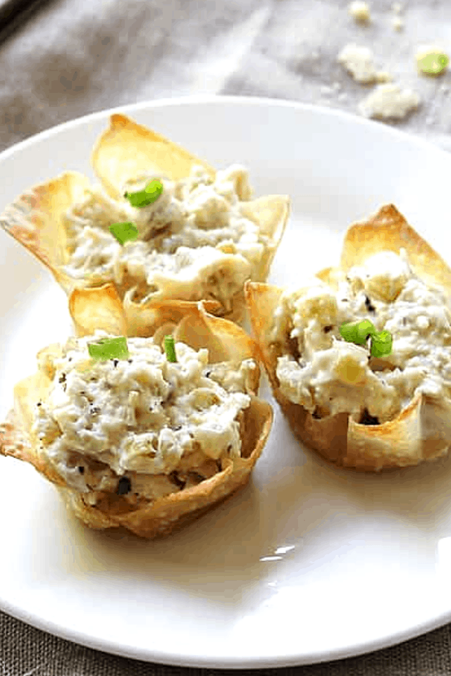 chunky chicken salad in wonton cups
