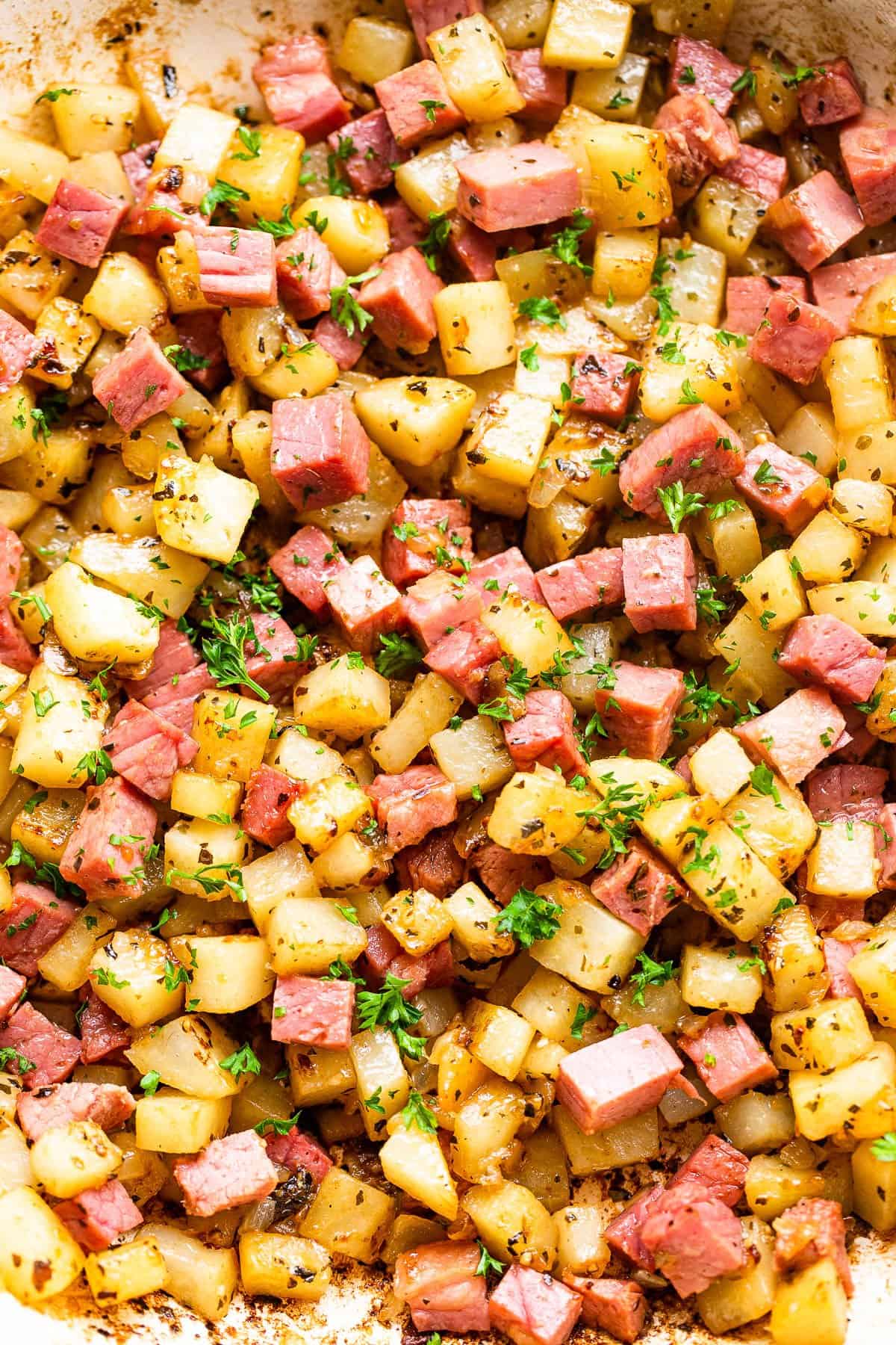 diced potatoes and diced corned beef