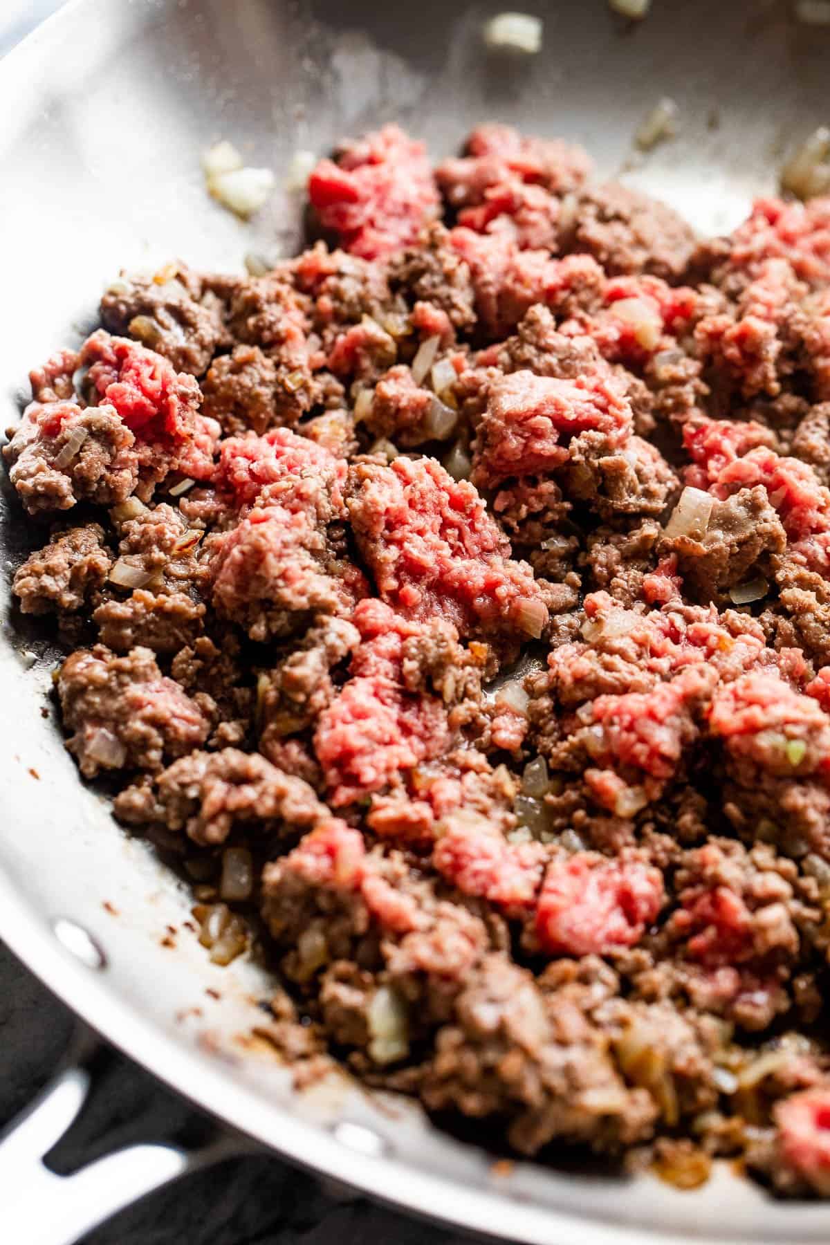 cooking ground meat in a skillet