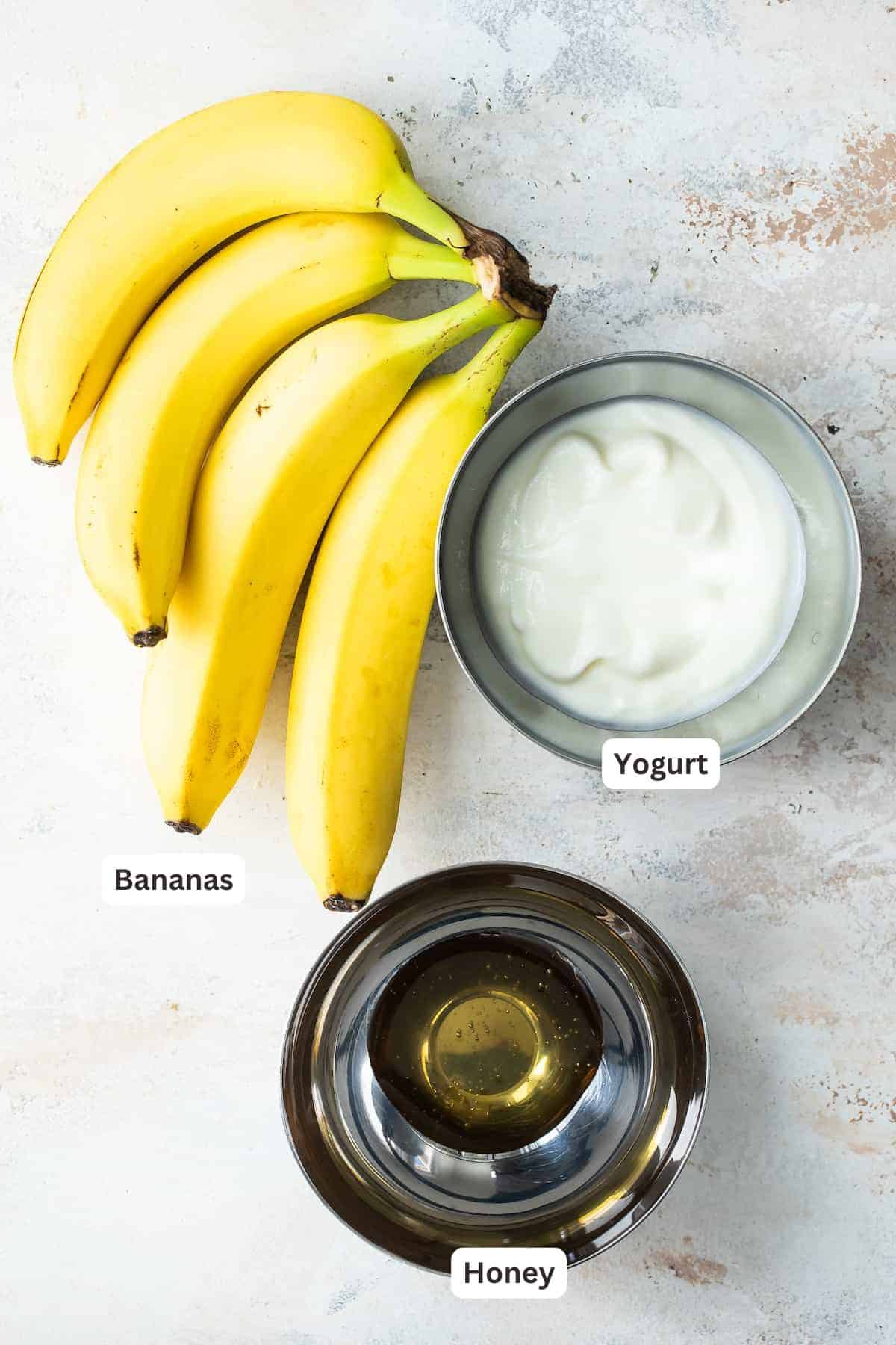 Super easy Banana Frozen Yogurt is made with just 3 ingredients! This soft serve frozen yogurt recipe is so sweet—desserts have never tasted this good. Ingredients for Banana Frozen Yogurt Recipe.