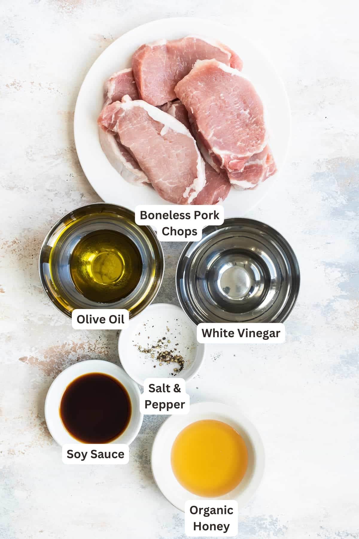 Honey Soy Grilled Pork Chops Ingredients for Honey Soy Grilled Pork Chops.