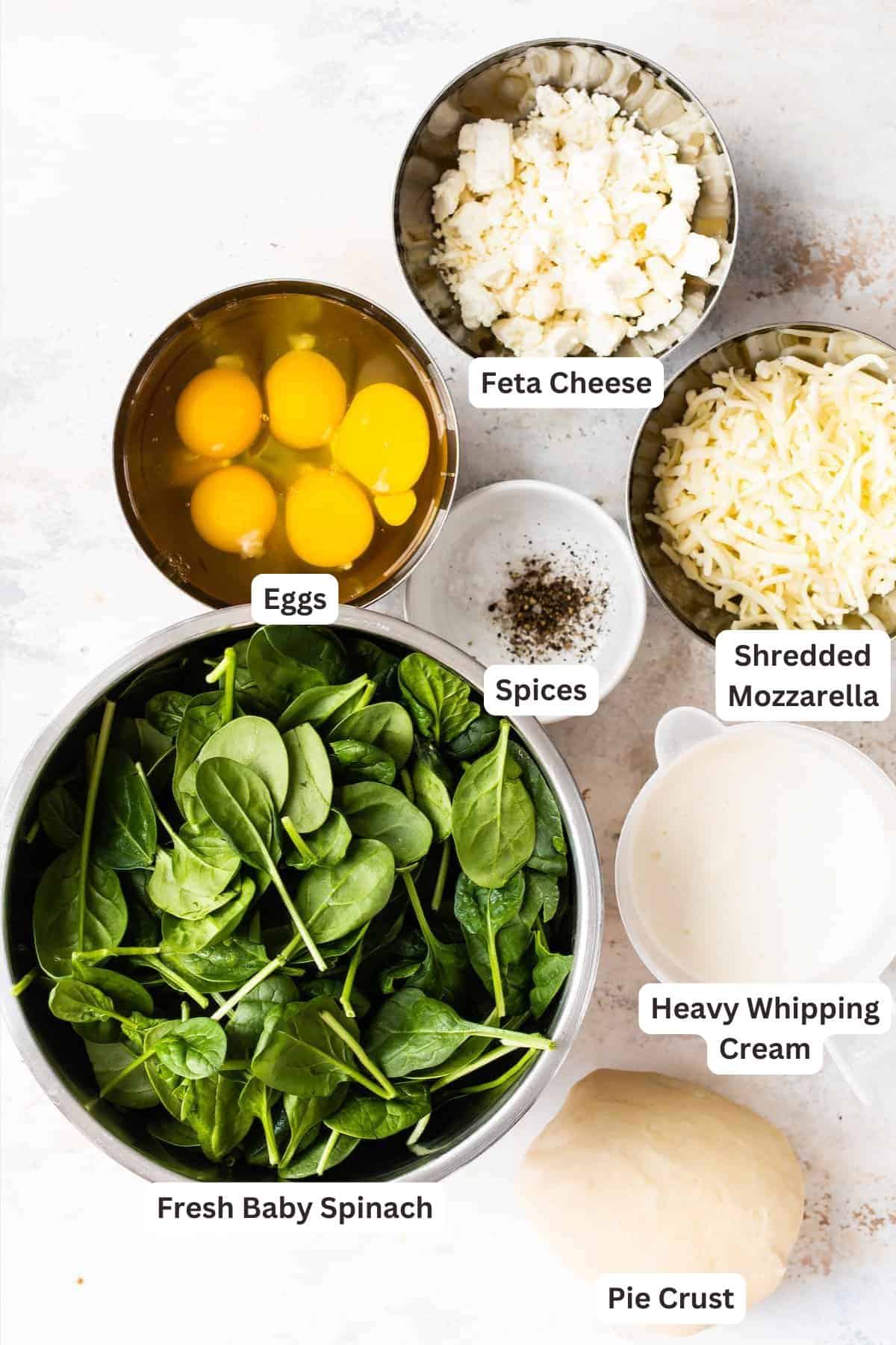 Ingredients for Spinach Quiche.