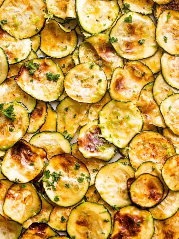 overhead close up shot of Air Fryer Zucchini Chips