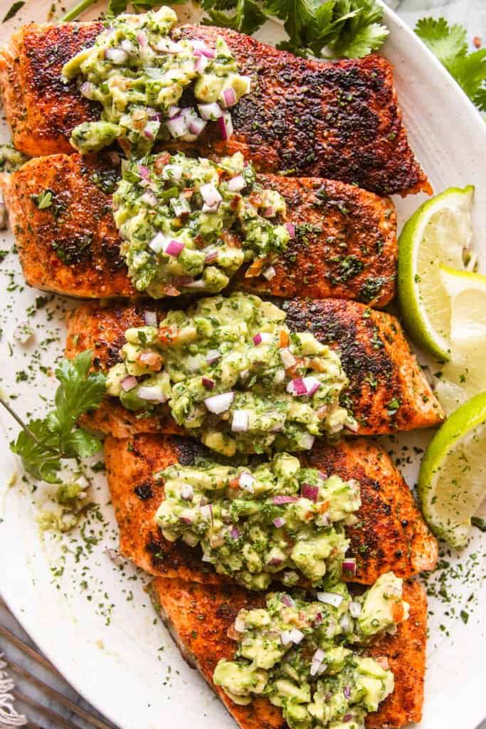 Flaky Grilled Salmon with Avocado Salsa