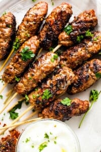 close up shot of kebapi on skewers