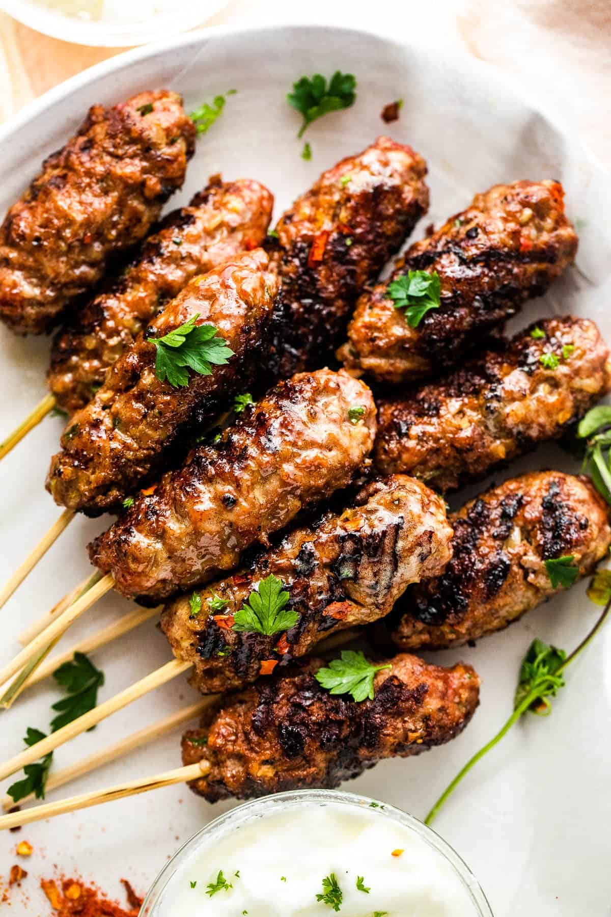 grilled kebapi on skewers