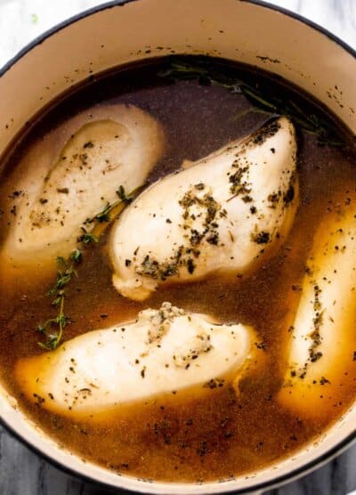 boiled chicken breasts in a dutch oven