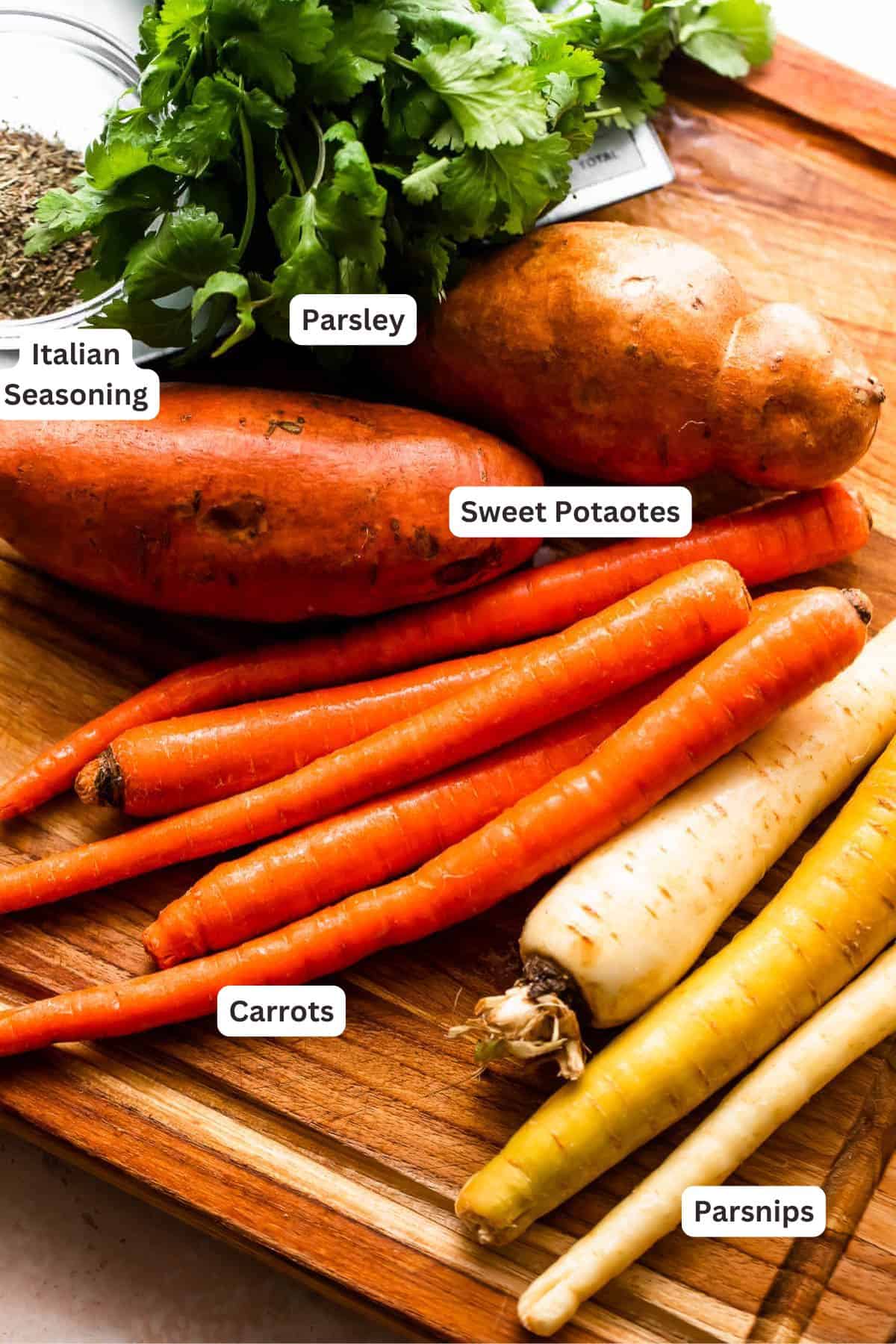Ingredients for Roasted Sweet Potatoes With Parsnips.