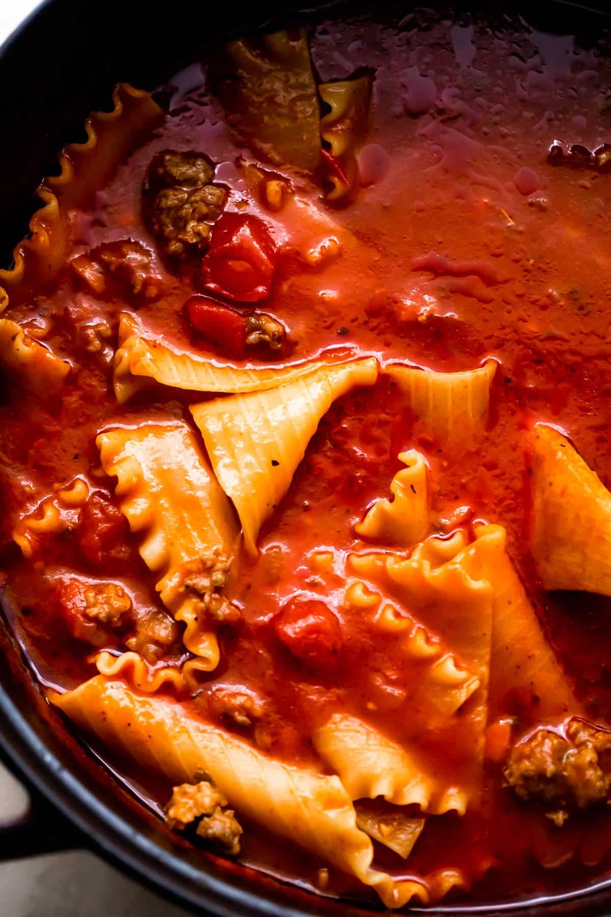 lasagna noodles in tomato broth