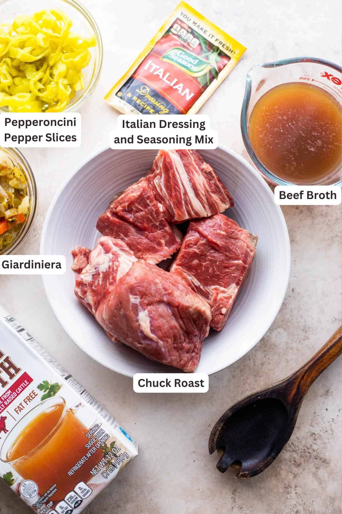 Ingredients for Slow Cooker Italian Beef.