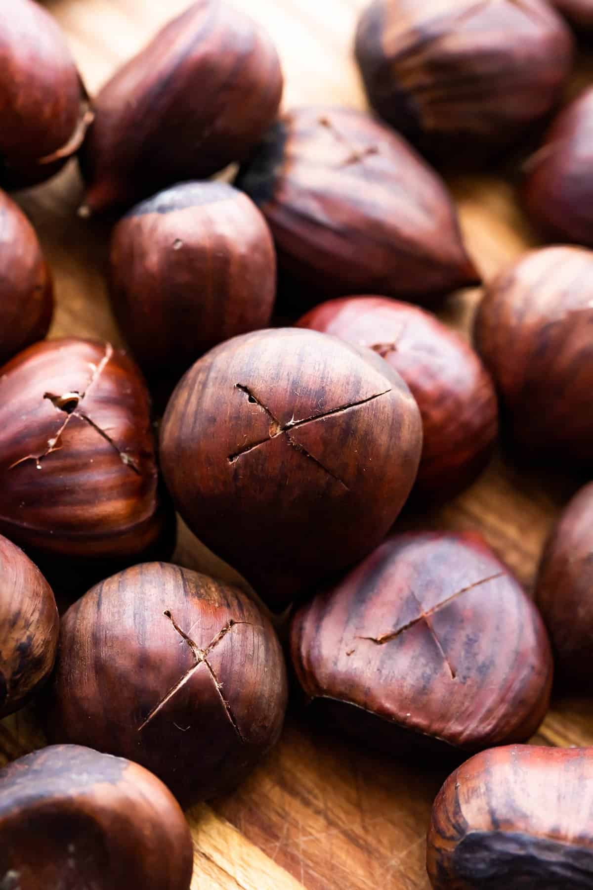 raw chestnuts marked with an "X".