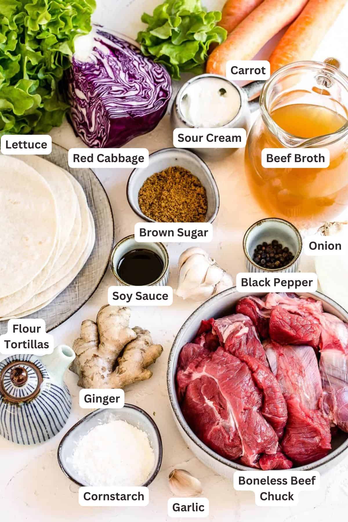 Ingredients for Sweet Korean BBQ Beef Tacos.