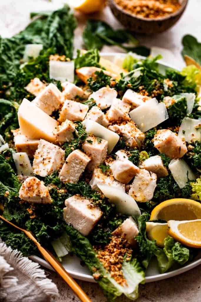 Lemon Kale Caesar Salad with Chicken Diethood