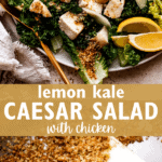 Lemon Kale Caesar Salad two picture collage pinterest image