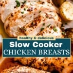 Slow cooker chicken breasts Pinterest image.