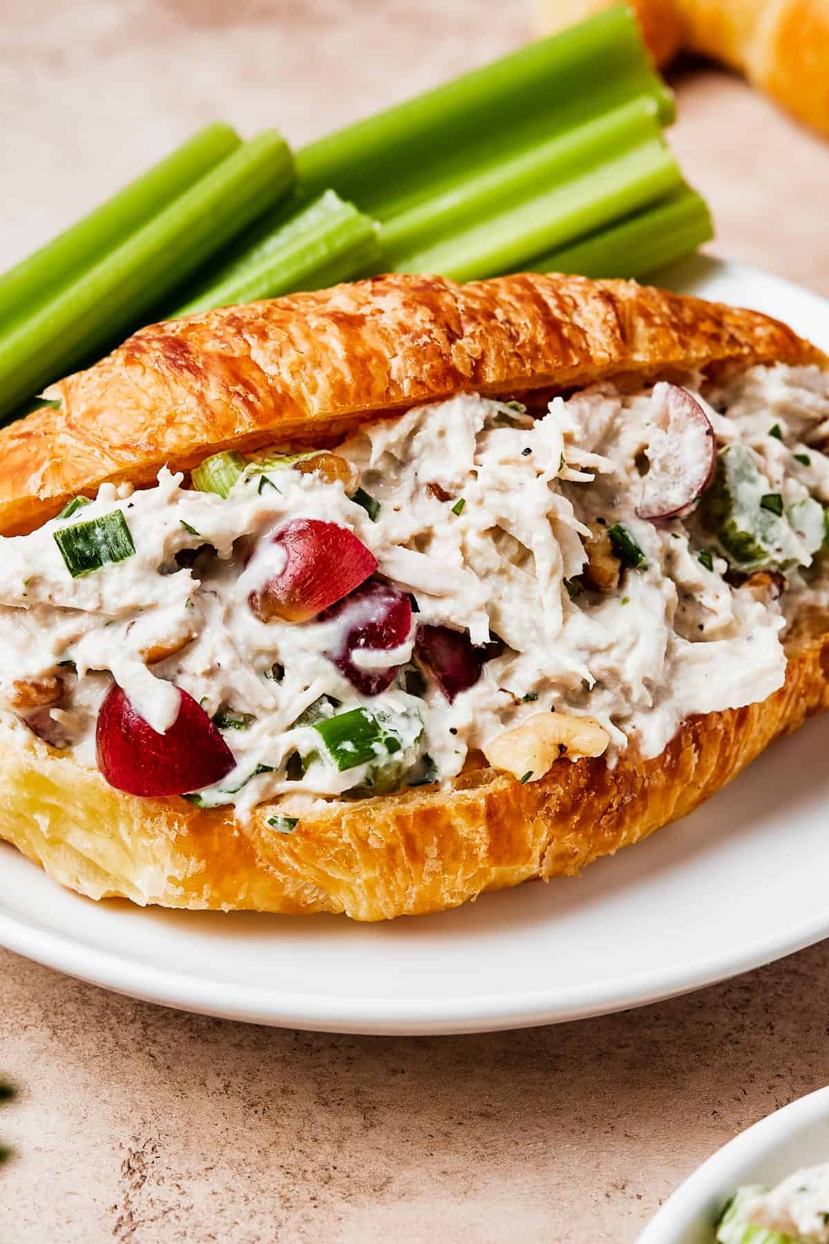 Chicken Salad with Grapes served in croissant bun.