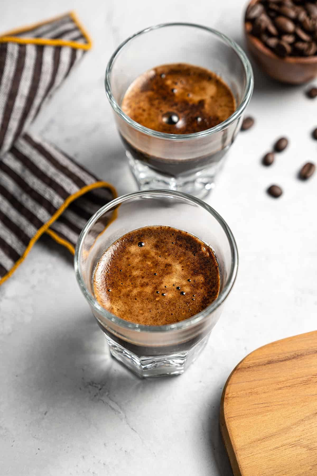 Espresso granules and hot water in glasses