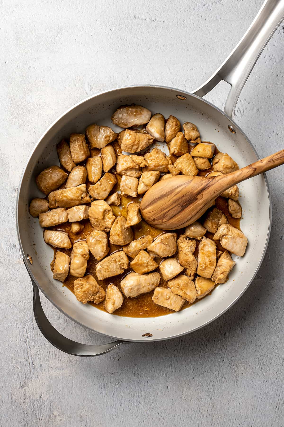 Cooked hibachi chicken in a skillet