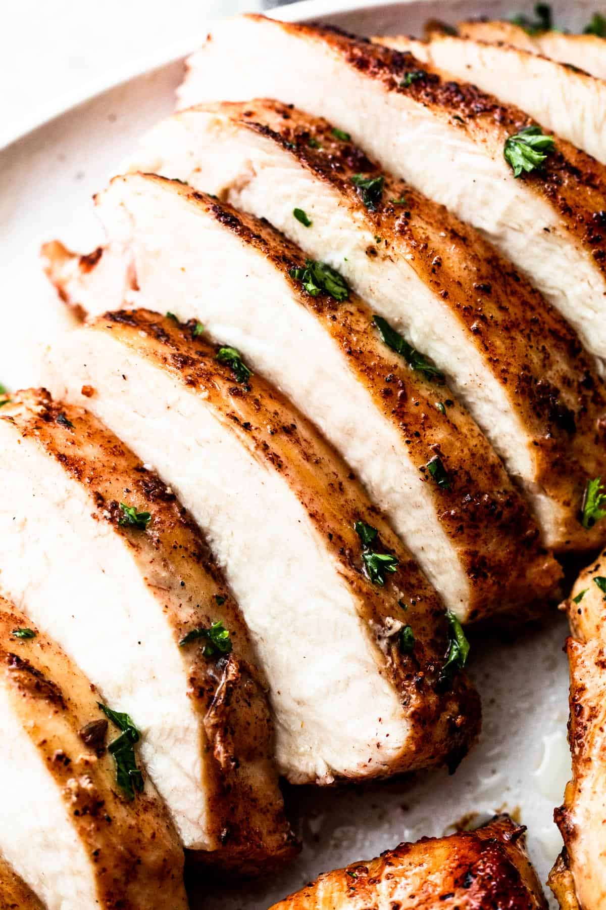 close up shot of sliced grilled chicken breast