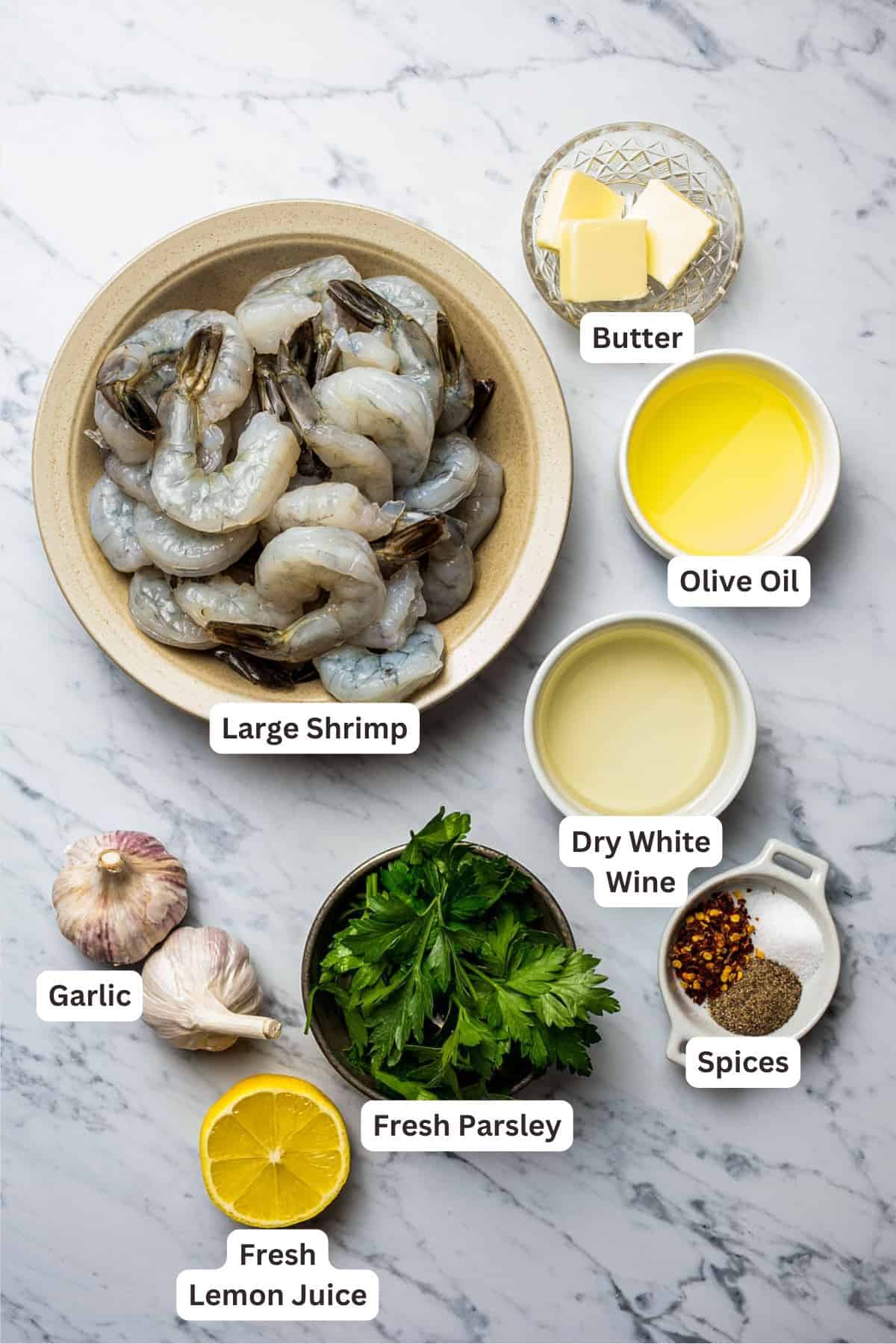 Ingredients for Shrimp Scampi Recipe.