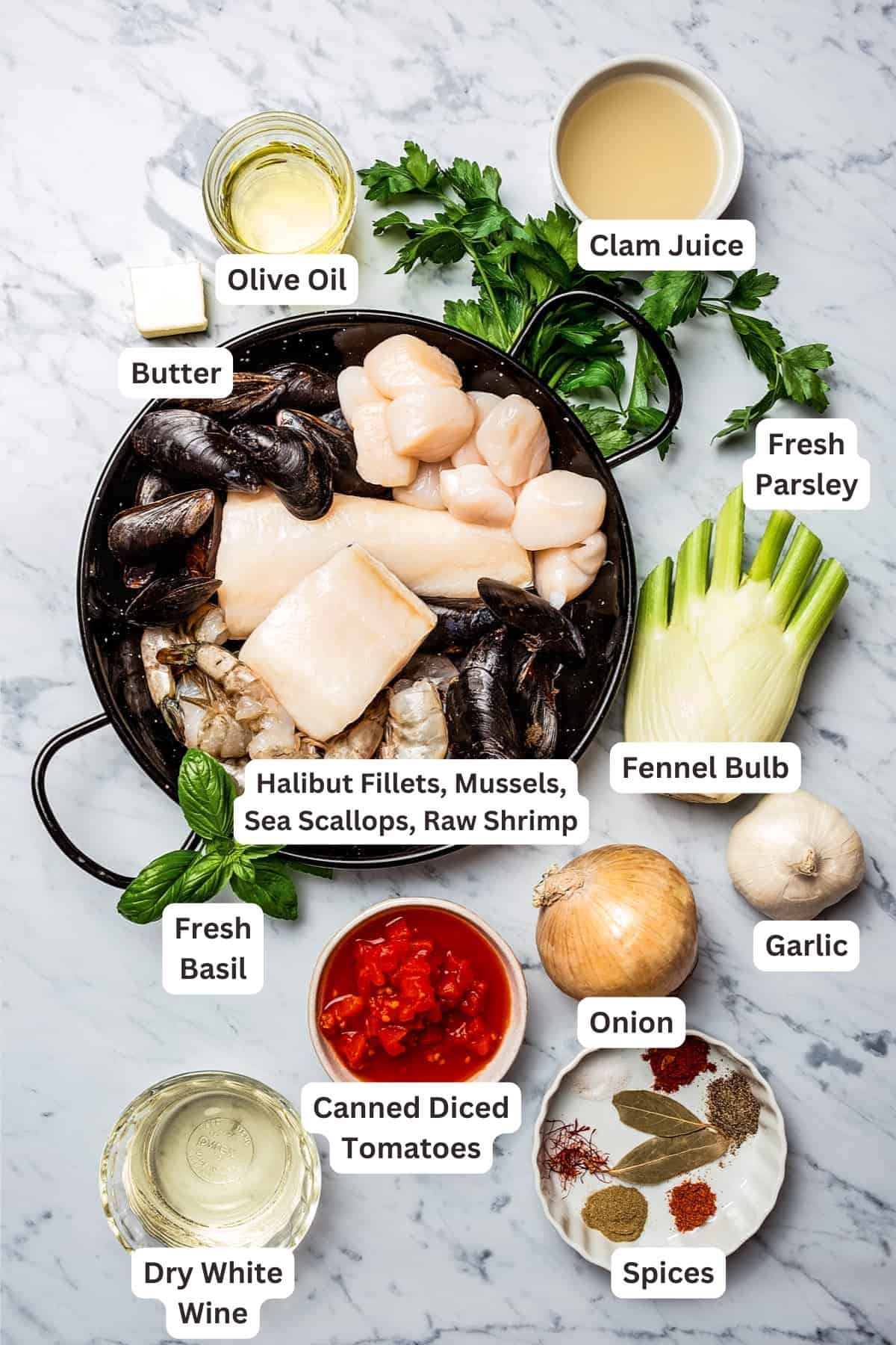 Ingredients for Bouillabaisse Recipe.