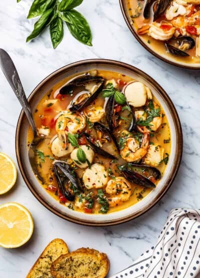 French seafood soup in a bowl.
