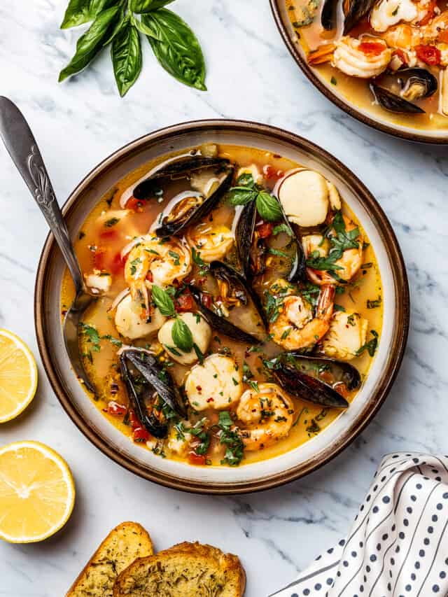 French seafood soup in a bowl.