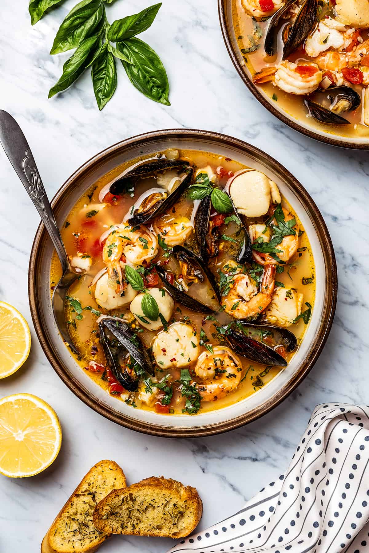 French seafood soup in a bowl.