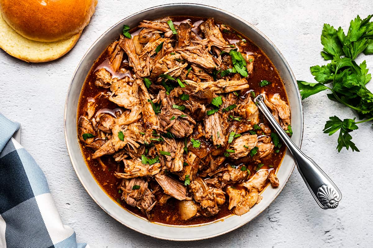 Pulled pork in a bowl.