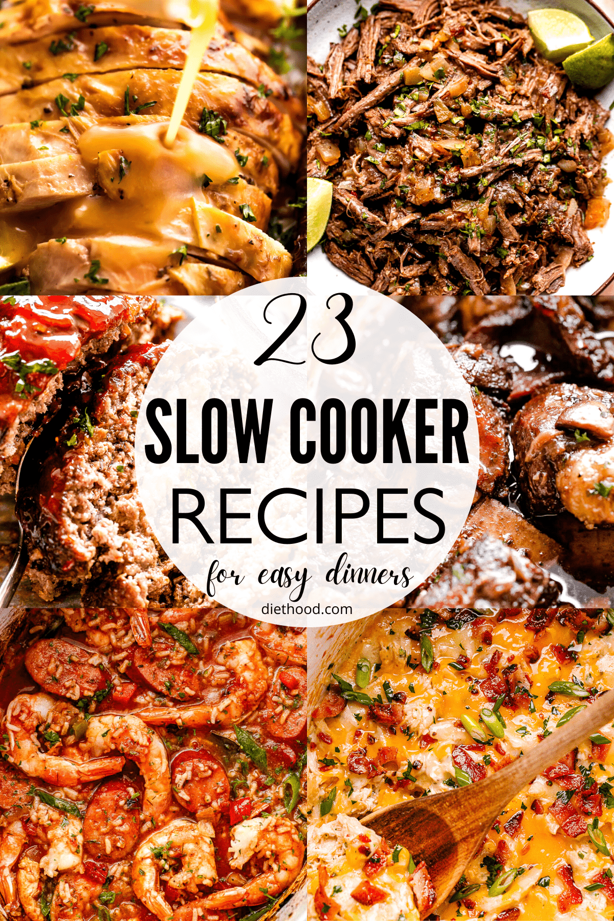 collage with nine images of slow cooker recipes.