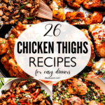 Collage con nueve imágenes del menú de resumen de recetas de muslos de pollo