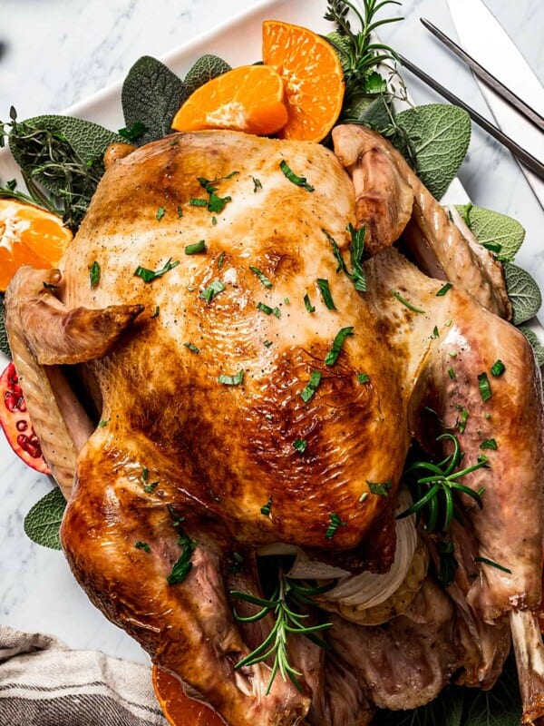 Easy roasted turkey made with garlic, fresh herbs, and butter.