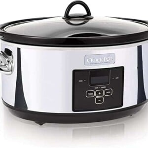 A stainless steel crockpot