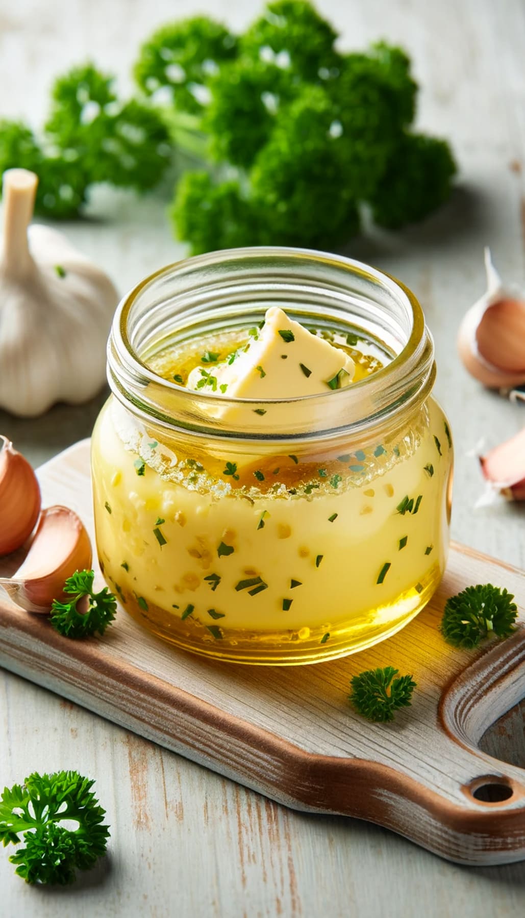 Garlic Butter Sauce stored in a jar.