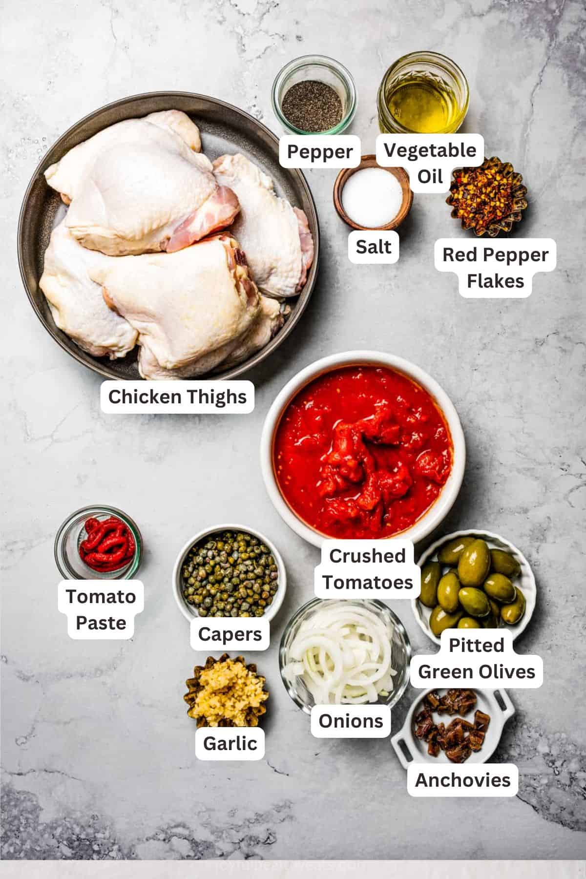 Ingredients for Chicken Puttanesca.