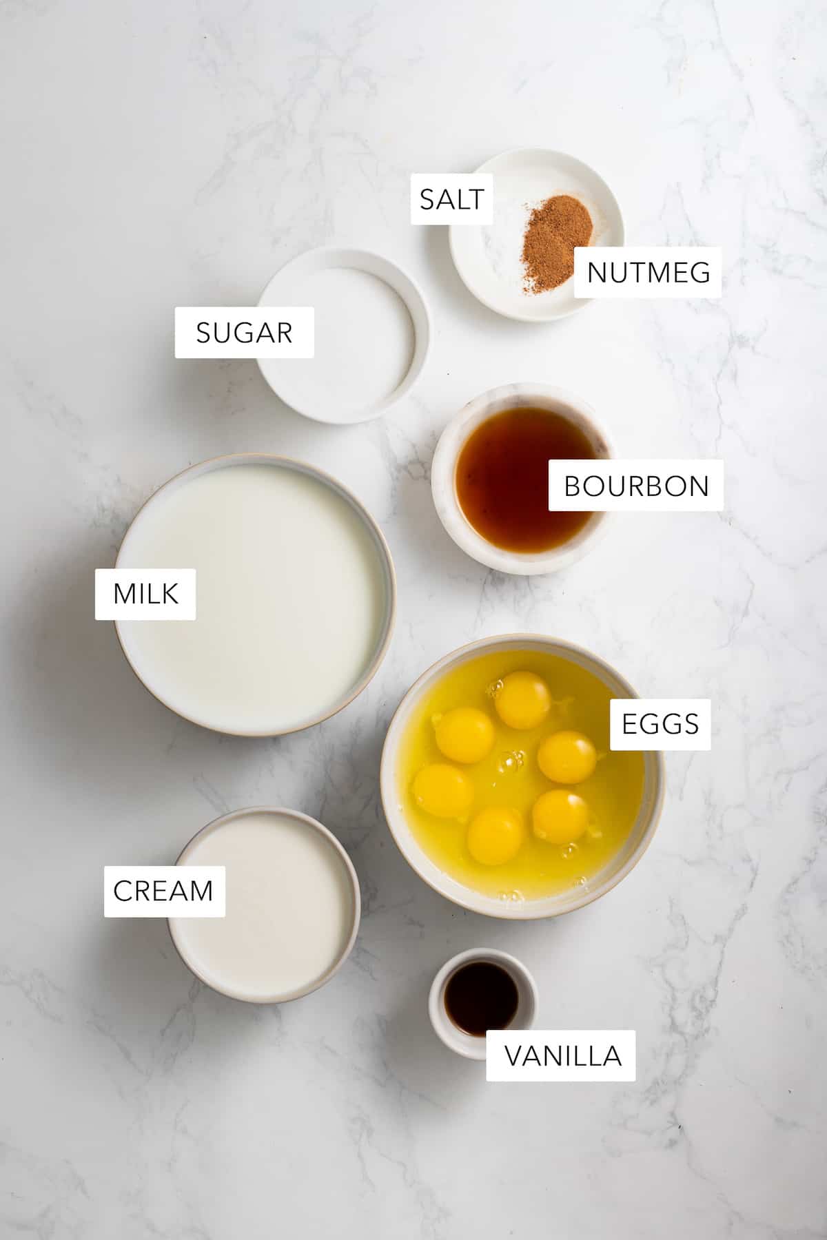 A photo of the ingredients for homemade eggnog.